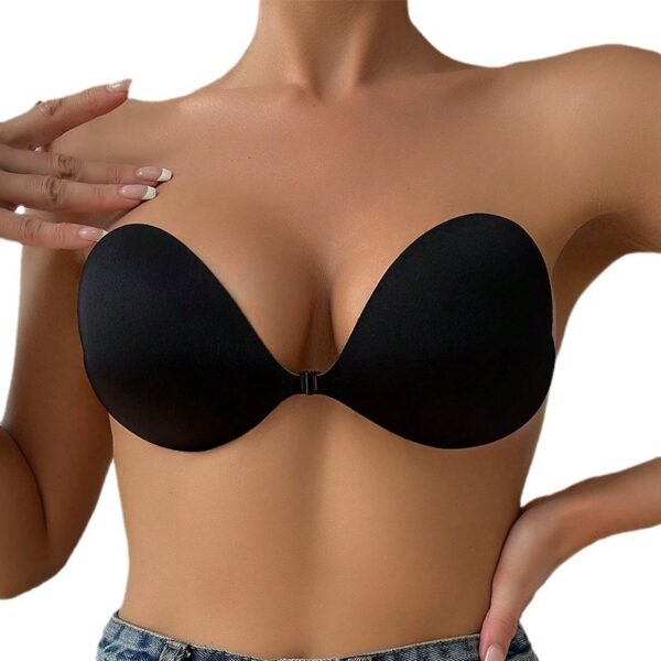 European and American invisible bra, seamless front button push-up round cup bra, breathable solid color strapless bra - Image 4