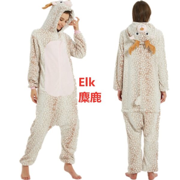 Flannel Cute Cartoon Animation Animal Pajamas Minotaur Elk Husky One-Piece Pajamas For Men And Women - Image 7