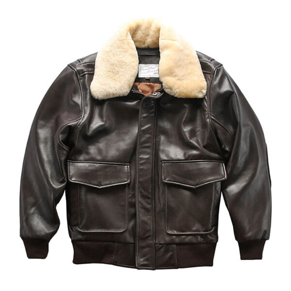 Sheepskin Jacket Casual Aviation Flight Suit Leather Jacket - Image 5