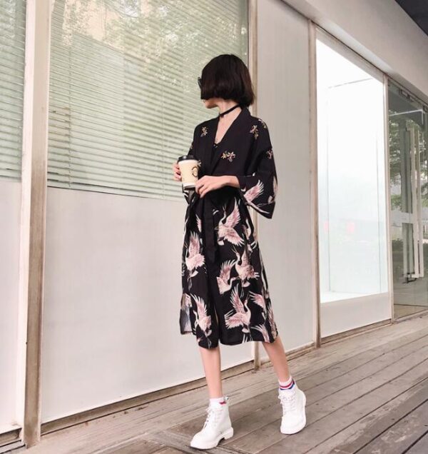 Japanese Kimono Yukata Kimono Cardigan Blouse Long Sleeve Cardigan Haori Traditional Kimonos Dress - Image 4