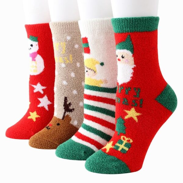 Winter Warm Coral Velvet Christmas Stockings Thickening Elk Socks - Image 3