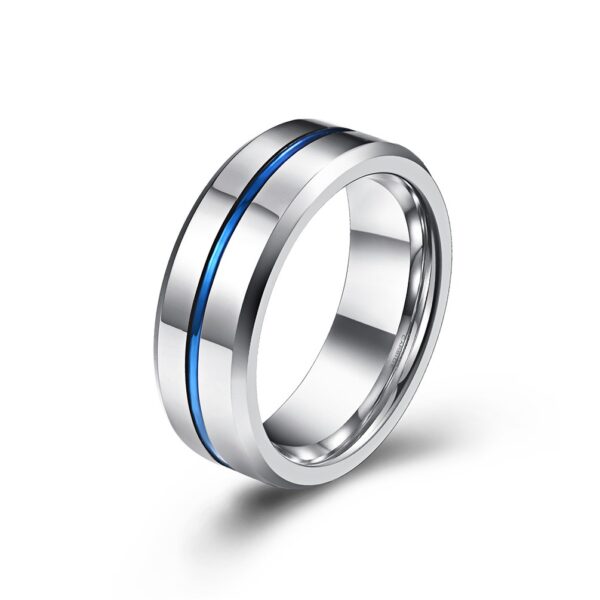 Blue Tungsten Gold Simple Men's Ring with Blue Ribbon Tungsten Gold Wear Resistant Ring Ring Ring - Image 3