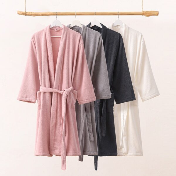 Pure cotton collar bathrobe bathrobe home clothing pajamas couple's water absorption and warmth - Image 3