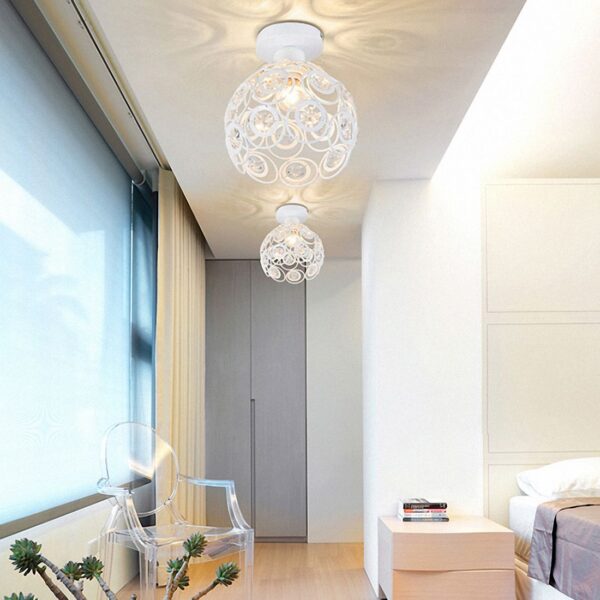 E27 Creative Crystal Minimalist Ceiling Light Simple Ceiling Lamp Bedroom Alley Simple European White Iron Lamp Crystal Lamp - Image 5