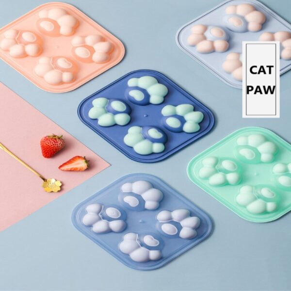 New Cute 4 Grids Ice Making Silicone Mold Cat Paw Shape Frozen Ice Tray Quick Demoulding Fun Cat's Claw Ice Box Ice Touch Mould - Image 2