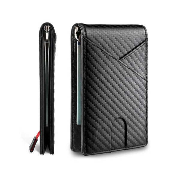 New Carbon Fiber Dollar Clip Contrast Color Pull Leather Wallet Wallet Men's Banknote Clip Wallet - Image 6