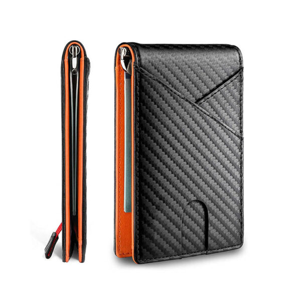 New Carbon Fiber Dollar Clip Contrast Color Pull Leather Wallet Wallet Men's Banknote Clip Wallet - Image 5