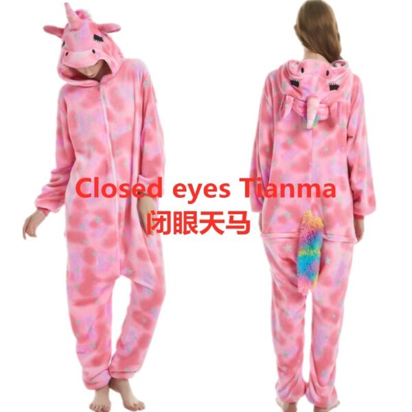 Flannel Cute Cartoon Animation Animal Pajamas Minotaur Elk Husky One-Piece Pajamas For Men And Women - Image 15