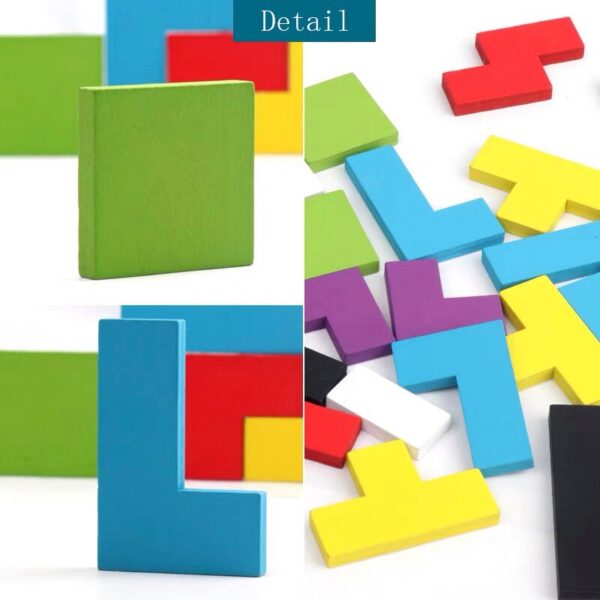 Colorful wooden tangram puzzle toy wooden tetris game  intelligence education kid educational toy child wooden puzzle toy gift - Image 5