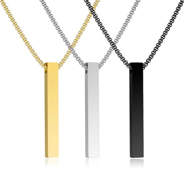 Simple Couple Necklace Four-Sided Cylinder Lettering Necklace Three Color Polished Three-Dimensional Necklace Stainless Steel