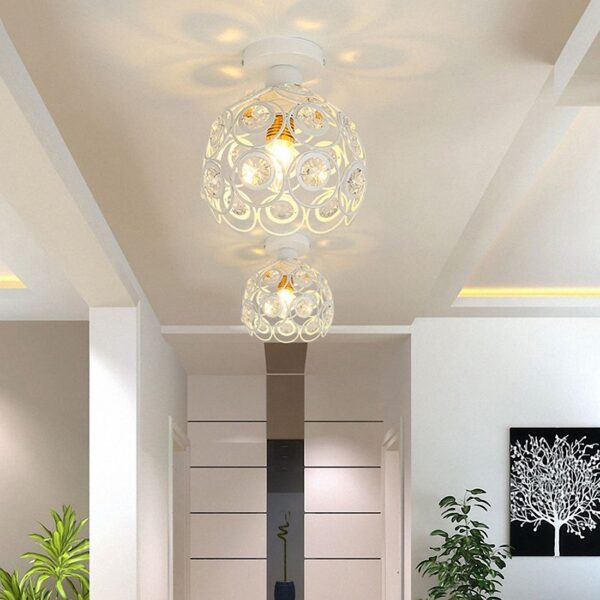 E27 Creative Crystal Minimalist Ceiling Light Simple Ceiling Lamp Bedroom Alley Simple European White Iron Lamp Crystal Lamp - Image 3