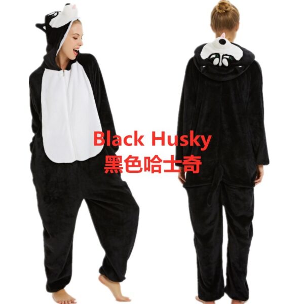 Flannel Cute Cartoon Animation Animal Pajamas Minotaur Elk Husky One-Piece Pajamas For Men And Women - Image 3