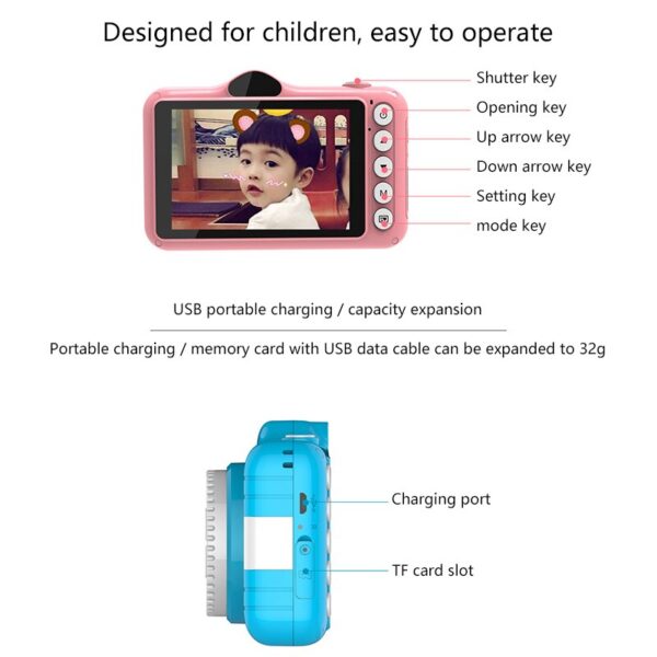 Child Camera Digital Camera 3.5 inch Cute Cartoon Camera Toys Children Birthday Gift 12MP 1080P Photo Video Camera For Kids - Image 6