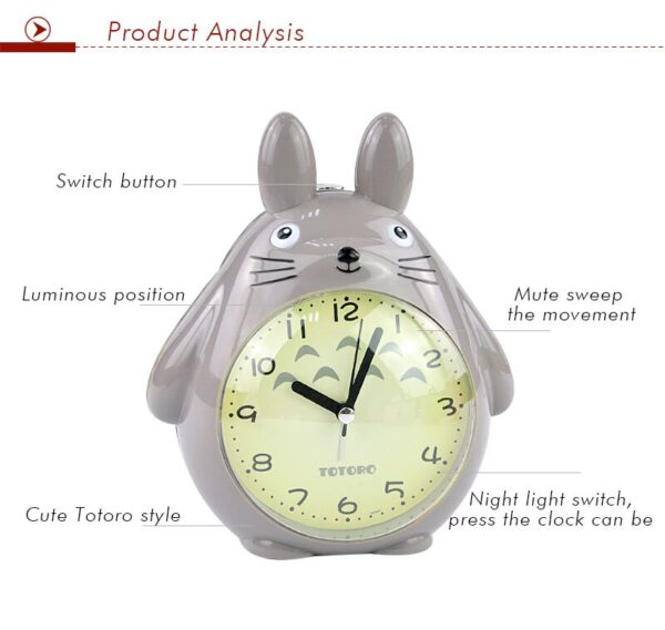 Household Decor TOTORO Quartz Table Clock Bed Room Clock Alarm Clock Snooze Alarm Clock Pokemon LED Light Mute Silent - Image 4