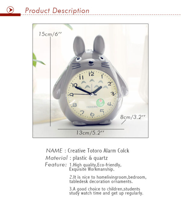 Household Decor TOTORO Quartz Table Clock Bed Room Clock Alarm Clock Snooze Alarm Clock Pokemon LED Light Mute Silent - Image 6